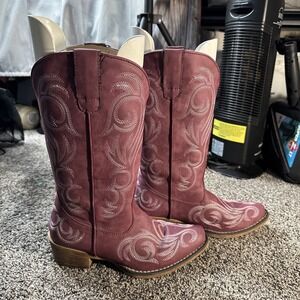 Roper Womens Riley Embroidery Round Toe Boots Mid Calf Low Heel 1-2" W 7